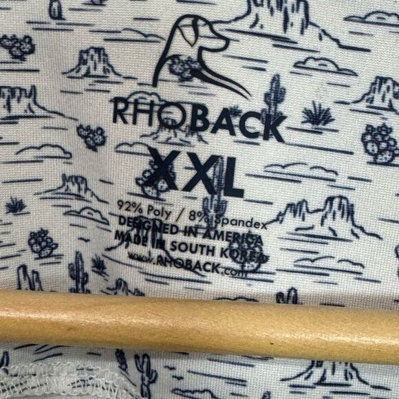 Rhoback Polo Shirt Men's XXL White Blue AOP The Canyon Performance - Picture 5 of 7
